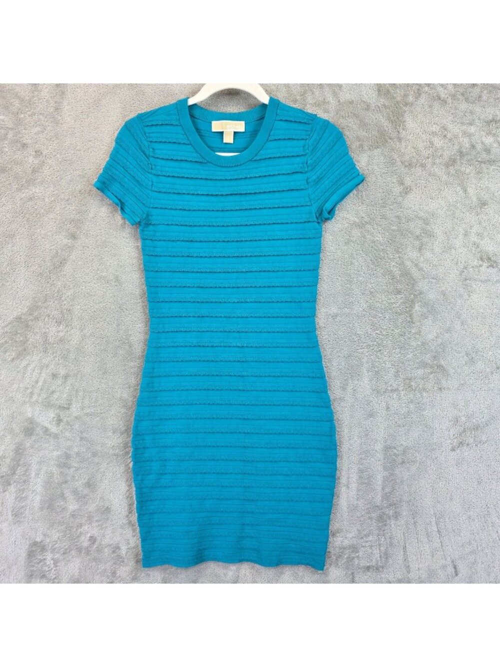 Michael Michael Kors Dress Womens S Blue Knit Stripe Short Sleeve Bodycon Mini